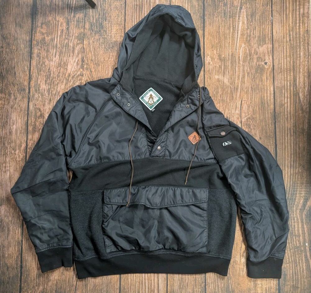 Mens Black Volcom Outdoor Pullover Snap Hoodie Size XL